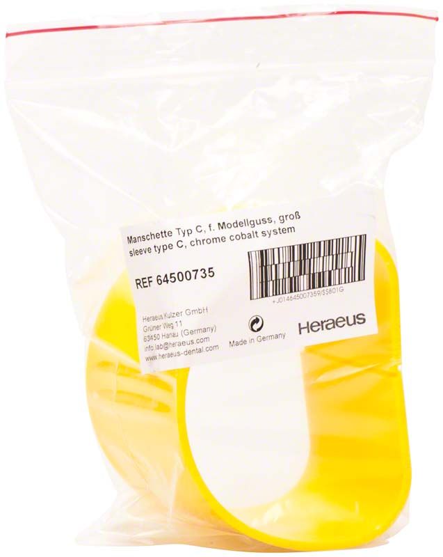 Manschette Typ C im transparenten Beutel mit Beschriftung und Barcode.