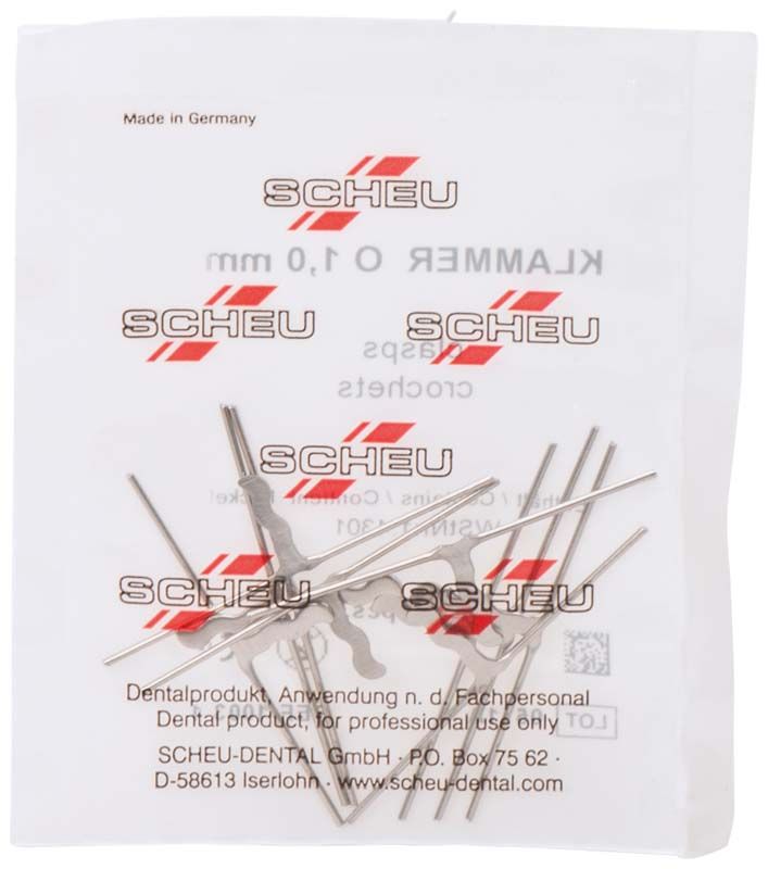 Edelstahl-Klammerkreuze auf Verpackung mit Scheu-Logo und Produktinformationen.