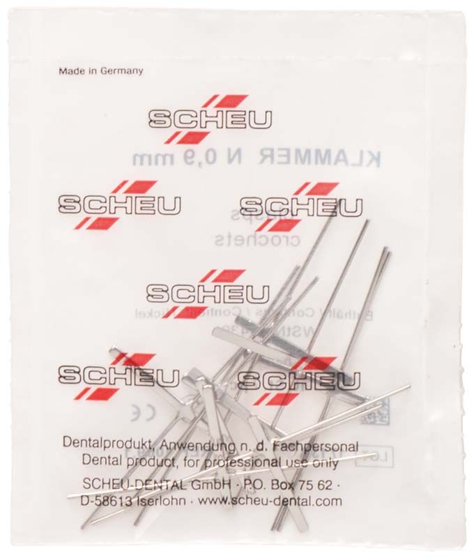 Edelstahl-Dental-Klammern Ø 0,9mm, 10 Stück in Kunststoffverpackung.