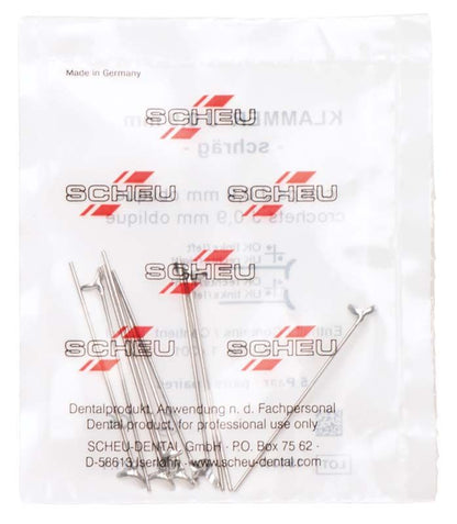 J-Klammern in transparentem Beutel mit Aufschrift "SCHEU" und Herstellerinformationen.