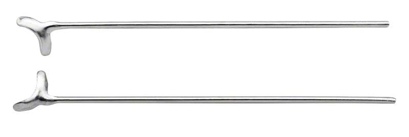 Zwei J-Klammern aus Edelstahllegierung für den dentalen Einsatz.