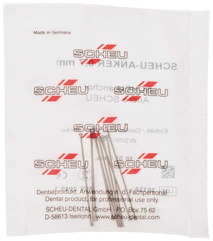SCHEU-Anker Edelstahlstäbe Ø 0,7mm in geöffneter Verpackung, 10 Stück.