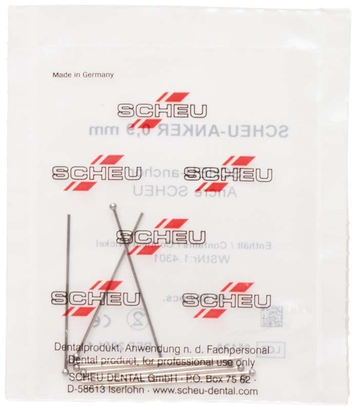 SCHEU-Anker Ø 0,9mm in transparenter Verpackung mit rotem Logo.