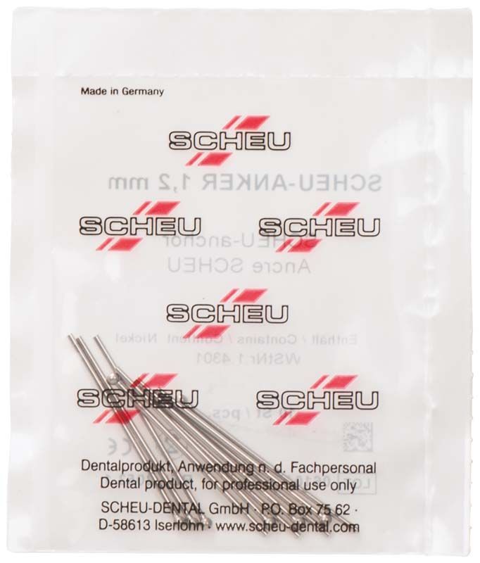 SCHEU-Anker Ø 1,2mm in transparenter Verpackung mit Markenlogo.