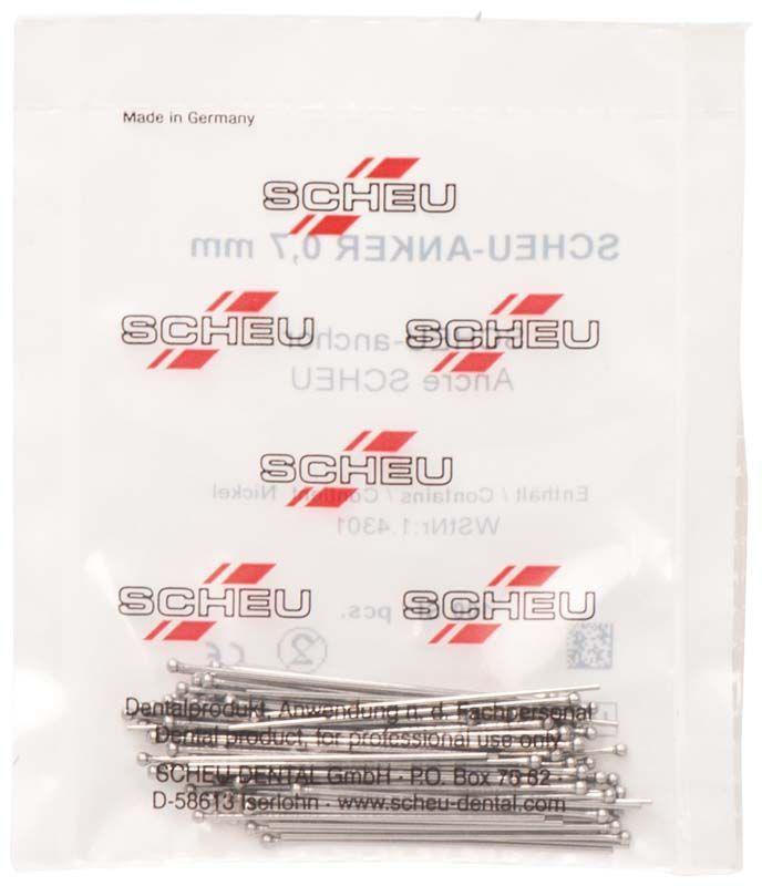 Packung mit 100 SCHEU-Ankern Ø 0,7mm aus Edelstahl für Kieferorthopädie.