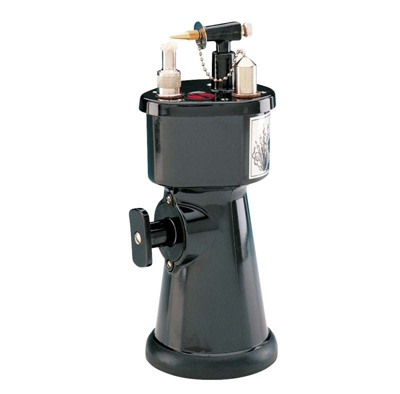 Alkoholbrenner mit schwarzem Gehäuse und verstellbarem Ventil.