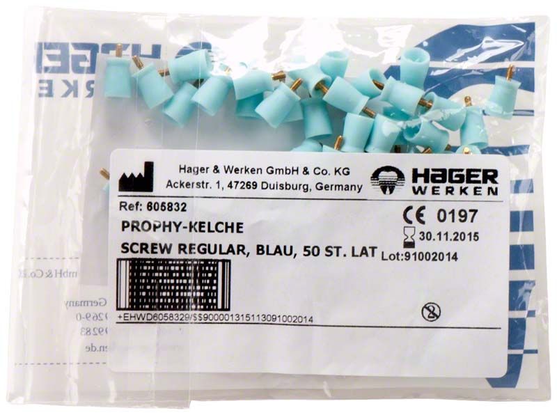 Prophy-Cup Regular schraubbar in blauer Farbe in Verpackung.