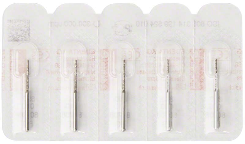 Zahnbohrer Diamant FG 850 010 in Blisterverpackung, fünf Stück.