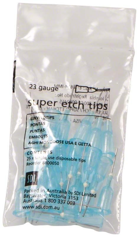 Einwegtips Super Etch Tips in transparenter Verpackung, 25 Stück.