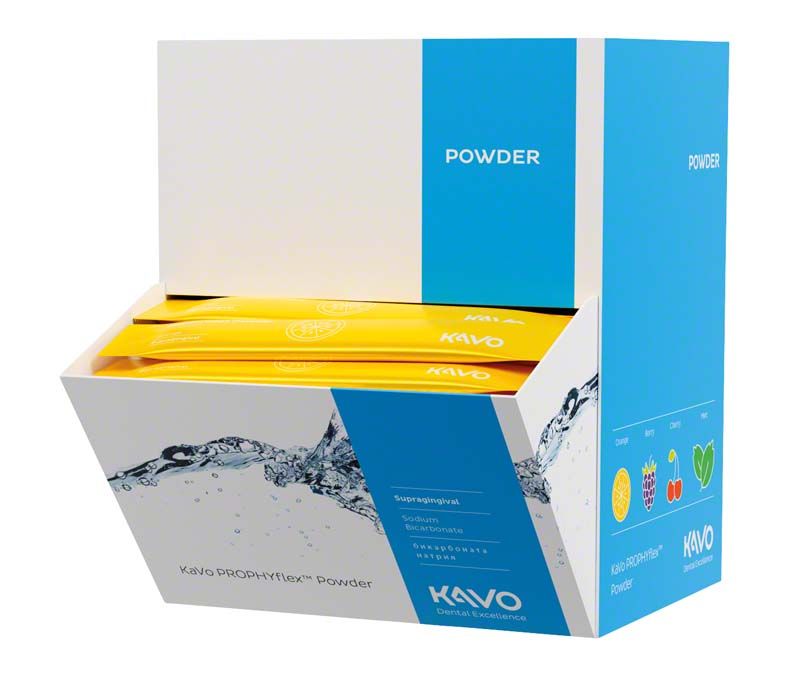 Offene Verpackung des PROPHYflex™ Pulver Orange mit sichtbaren gelben Beuteln.