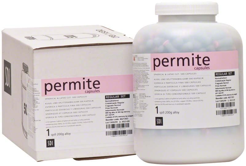 Großpackung Permite Kapseln Gr. 1 regular mit 500 Stück, weißer Behälter.