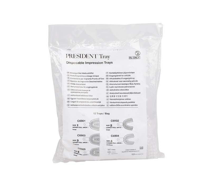 Kunststoff-Abdrucklöffel in transparenter Verpackung mit Produktinformationen.