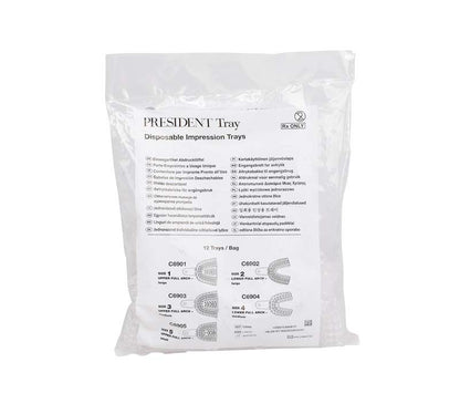 Kunststoff-Abdrucklöffel in transparenter Verpackung mit Produktinformationen.