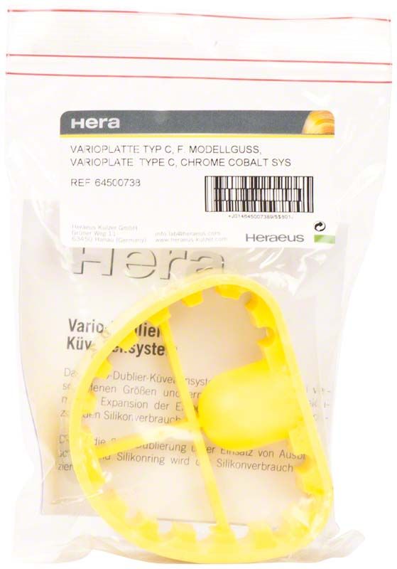 Vario-Dublierküvette Größe C in geöffneter Verpackung mit gelbem Kunststoffteil.