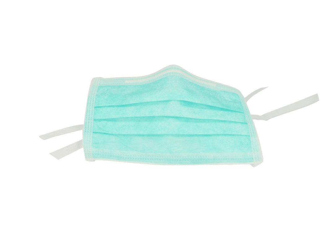 Hochwertiger grüner 3-lagiger Mundschutz mit drei Bändern.