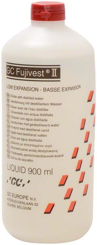 GC Fujivest II Flüssigkeit 900 ml Flasche mit rotem Verschluss.
