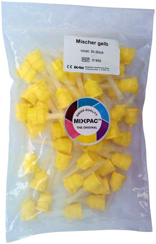 Hochwertige gelbe Mischkanülen Mixingtips in Verpackung, 50 Stück.