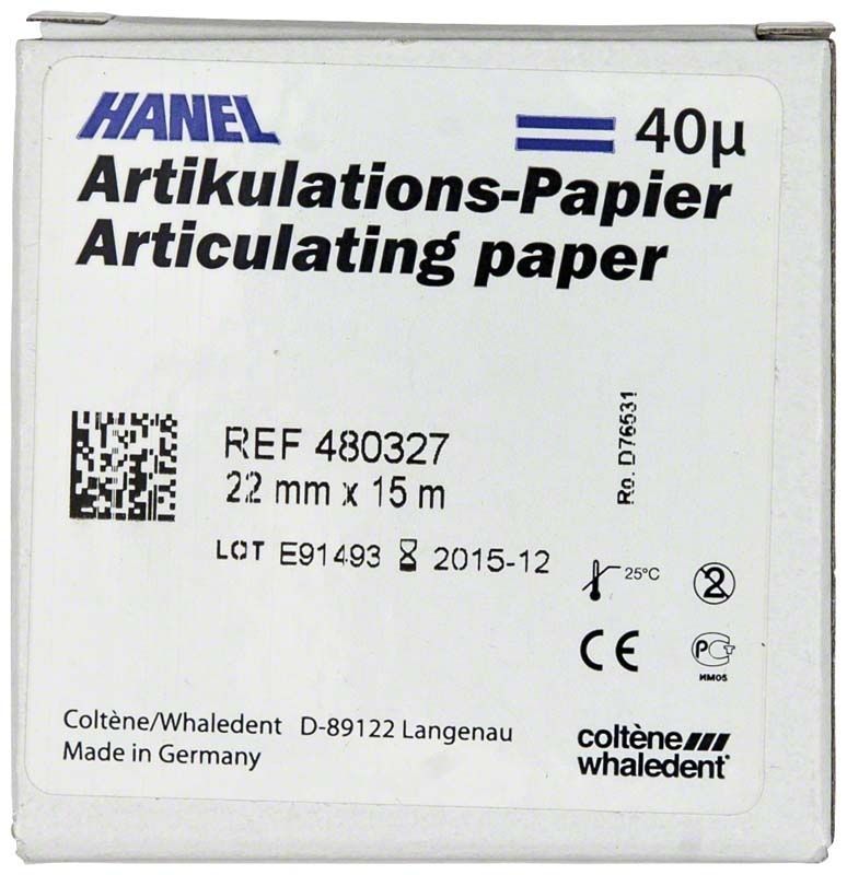 HANEL Artikulationspapier 22mm 40µ blau in Verpackung von Coltene Whaledent.