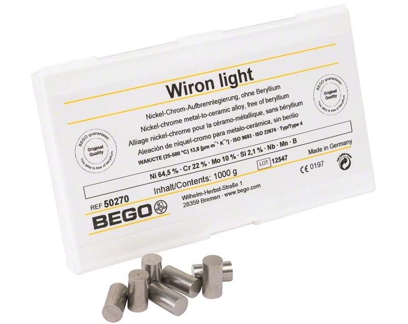 Wiron® light 1000g Metalllegierungspackung mit Barren auf weißem Hintergrund.