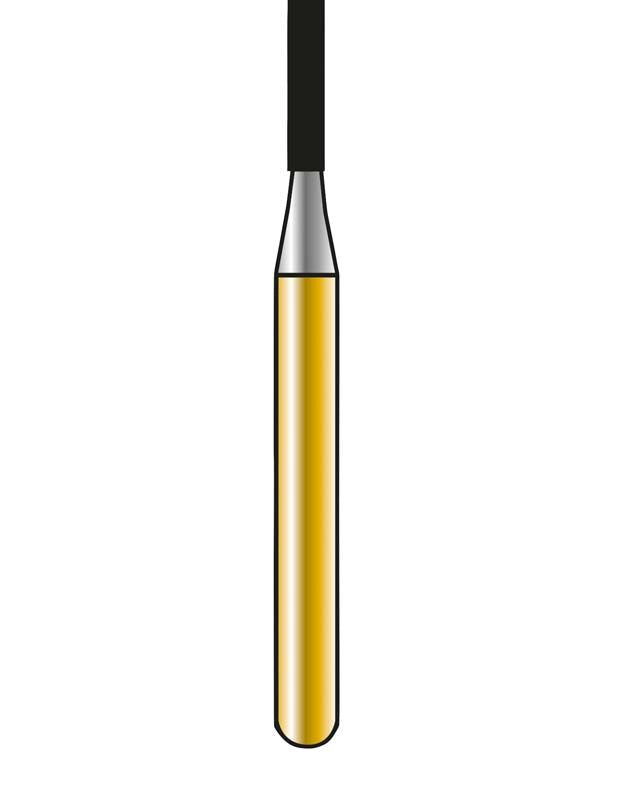 Nahaufnahme des DIATECH Speedster FG S4 010 Dentalbohrers mit goldener Beschichtung.