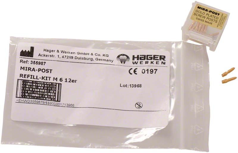 Nachfüllset MIRA-POST vergoldet M6, 12 Stück mit Verpackung.