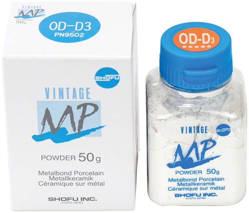 VINTAGE MP Opaque Dentin 50g OD-D3 in Originalverpackung mit blauem Deckel.