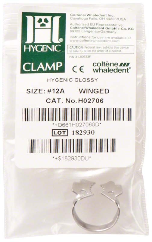 HYGENIC® Tigerklammer Nr. 12A für Molaren in Verpackung.