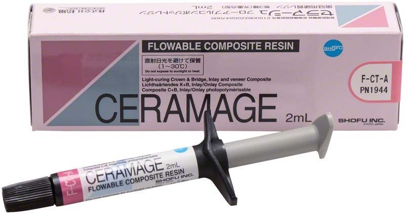 Ceramage Flowable Composite F-CT-A, Spritze mit Verpackung.