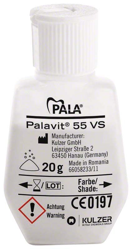 Palavit® 55 VS 20g Pulverflasche mit Herstellerinformationen und Warnsymbolen.