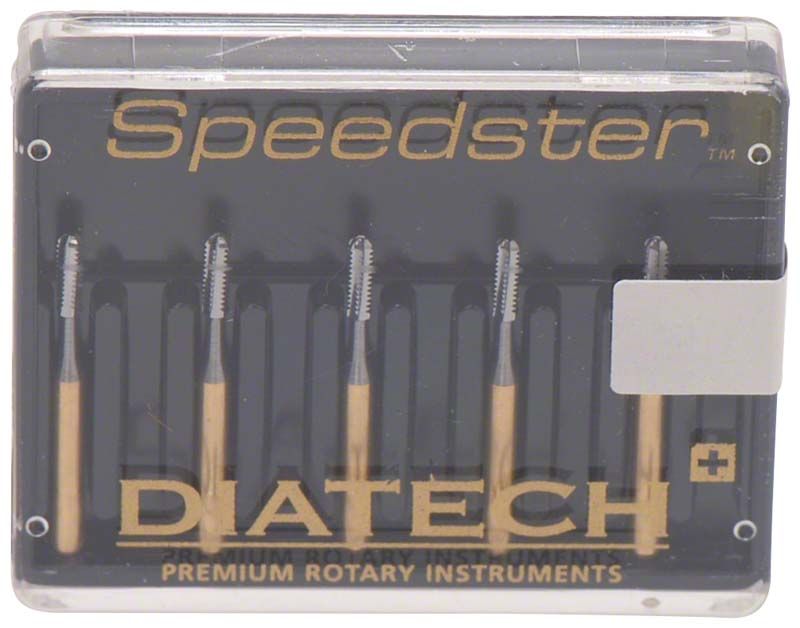 Kunststoffverpackung mit fünf DIATECH Speedster FGS S5 012 Dentalbohrern.