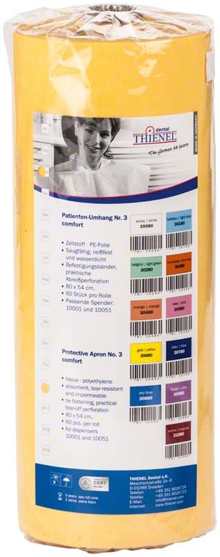 Patientenumhang Comfort Nr.3 gelb mit Verpackungsdetails.