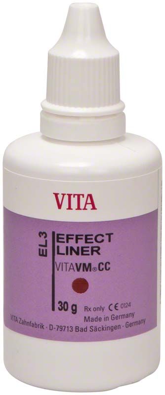 Weiße Flasche VITA VM CC Effect Liner 30g EL3 mit lila Etikett.