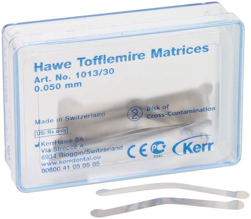 Hawe Tofflemire Matrizen 1013/30, 0,05 mm, in transparenter Verpackung.