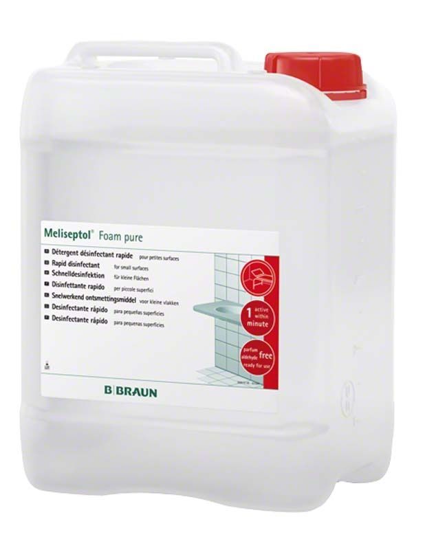 Meliseptol Foam pure 5 Liter Kanister mit rotem Verschluss und Etikett.