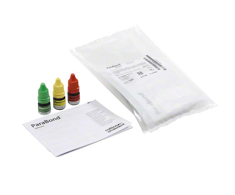 ParaBond Adhesive Kit mit drei farbigen Flaschen und Gebrauchsanweisung.