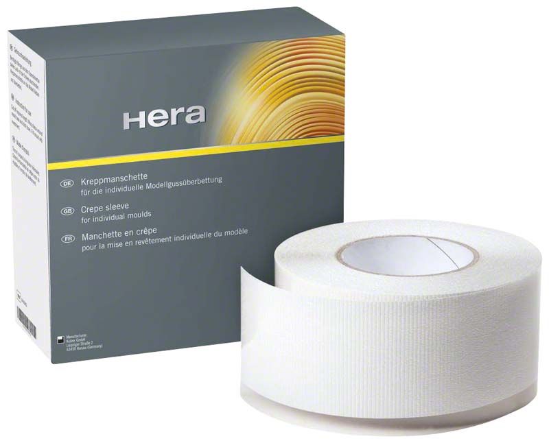 Kreppmanschette von Kulzer neben Verpackung mit Produktinformationen.