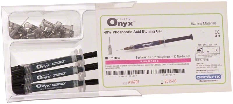 Onyx Intro Kit mit 40% Phosphorsäure-Ätzgel in Spritzen und Nadeln.
