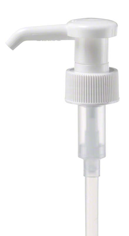 Dosierpumpe aus weißem Kunststoff für 500ml Dosierflaschen.
