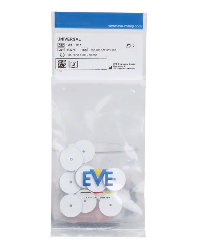 Silikonpolierer EVE UNIVERSAL weiß unmontiert in Verpackung, Zahntechnik.