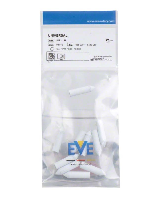Unmontierte weiße Silikonpolierer in Verpackung für Dentaltechnik.