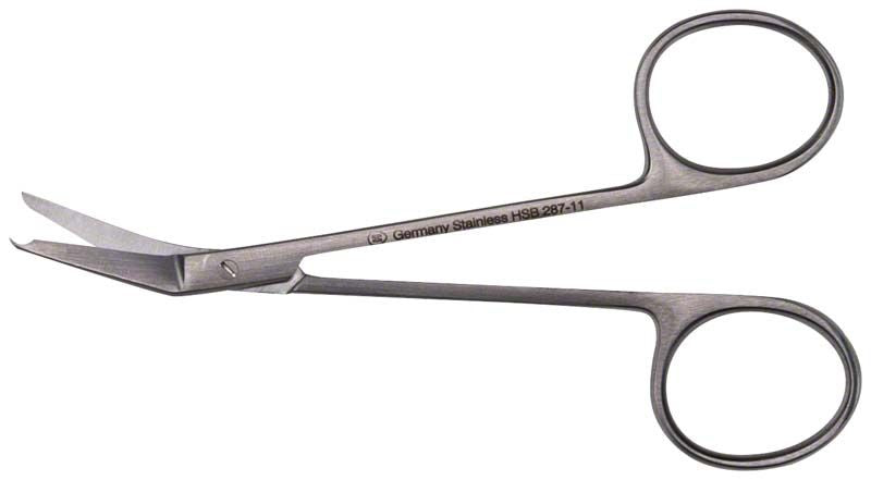Naht- und Ligaturschere Spencer, 11,5 cm, abgewinkelt, Edelstahl.