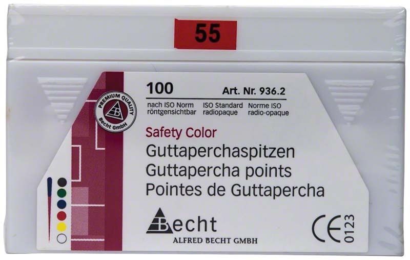 Guttaperchaspitzen Safety Color Gr. 055 in roter Verpackung.