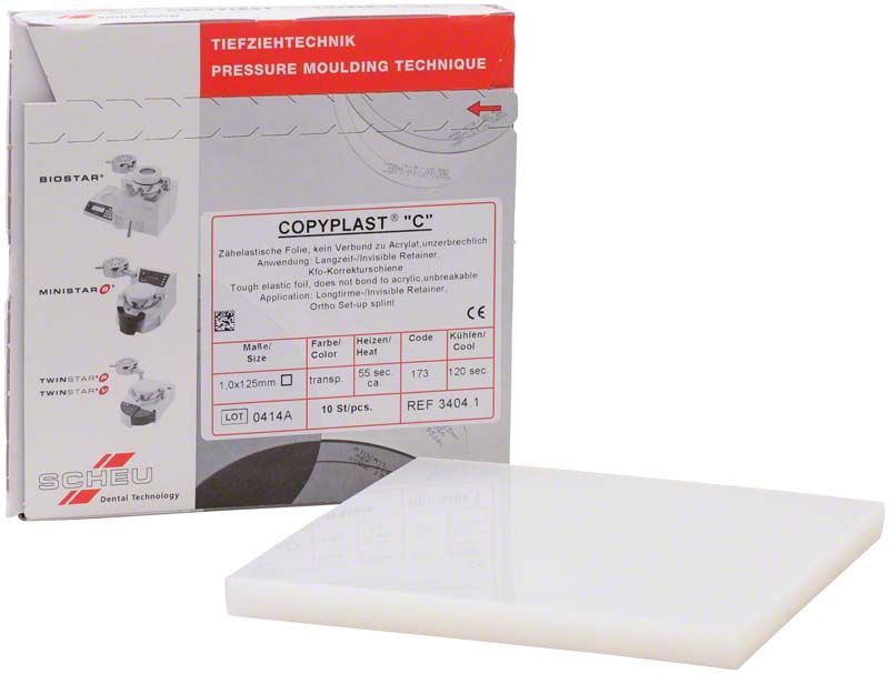 COPYPLAST® C 1,0mm eckig Verpackung und Produktplatte aus Kunststoff.