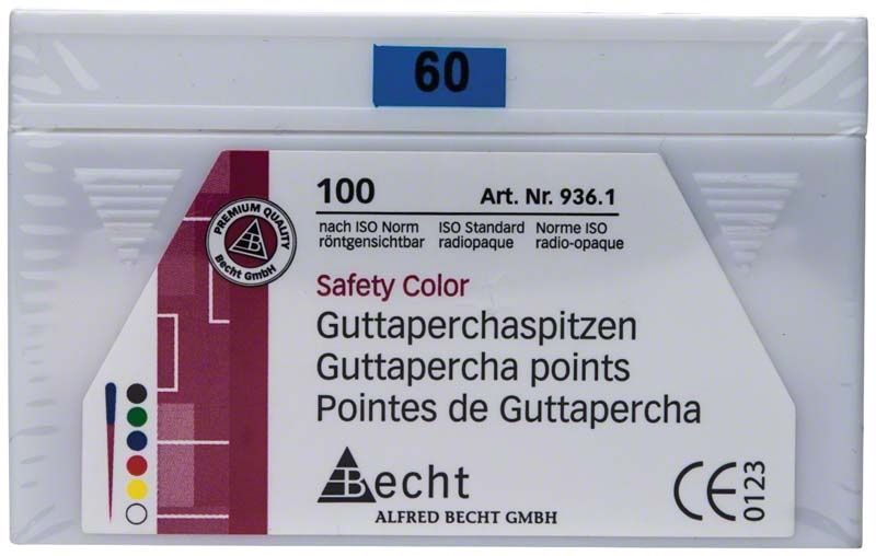 Guttaperchaspitzen Safety Color Gr. 060 in blauer Verpackung.