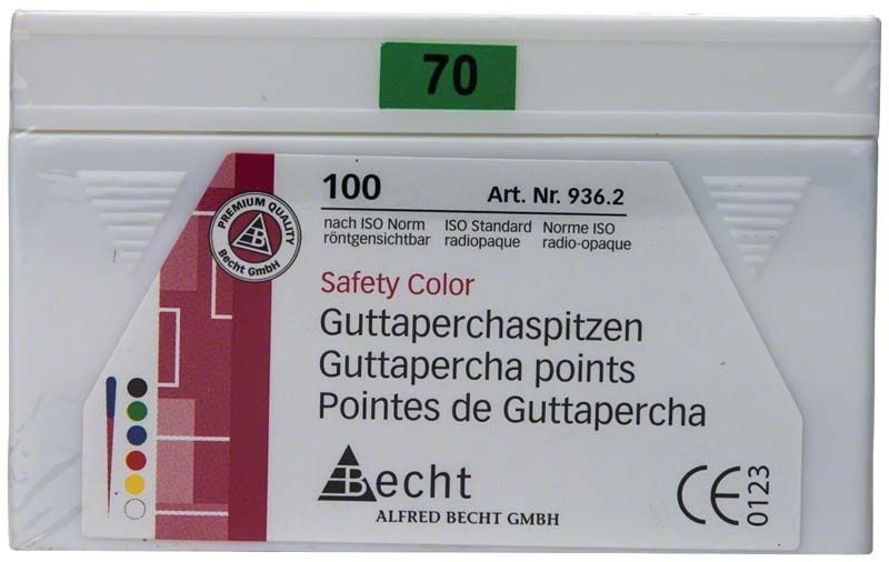 Guttaperchaspitzen Safety Color Gr. 070 in grüner Verpackung.