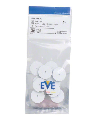 EVE UNIVERSAL weiß unmontiert Silikonpolierer im 10er-Pack in transparenter Verpackung.