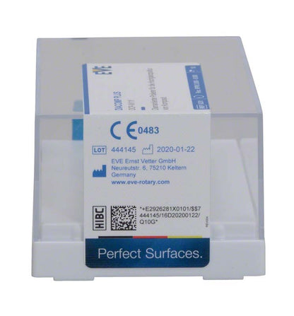 Hochglanzpolierer EVE DIACOMP® plus in transparenter Kunststoffverpackung mit Etikett.