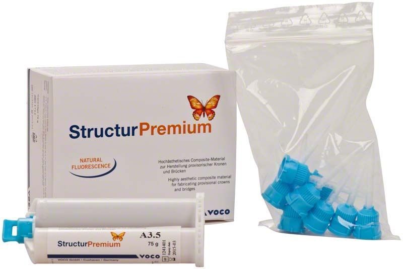 Kartusche Structur Premium A3,5 75g mit Verpackung und blauen Verschlusskappen.