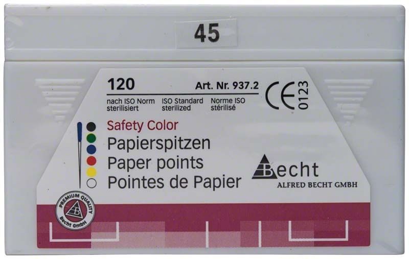 Papierspitzen safety color Gr. 045 von Alfred Becht in Verpackung.