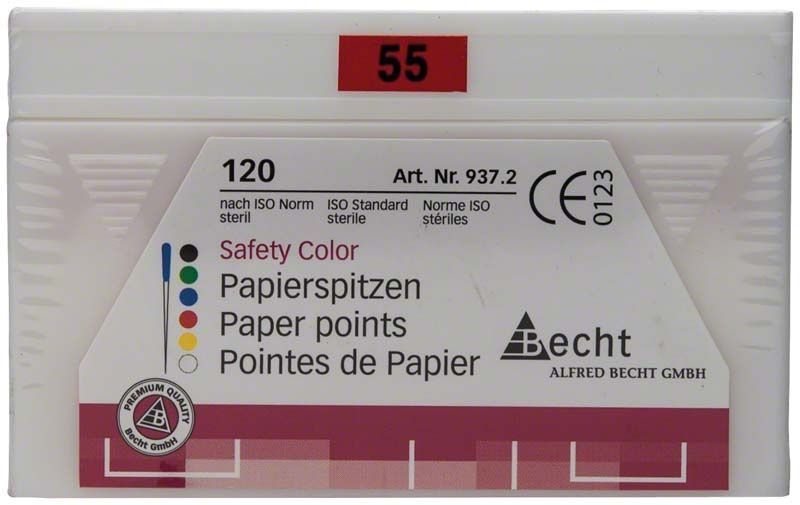 Verpackung der Papierspitzen safety color Gr. 055 rot von Alfred Becht.